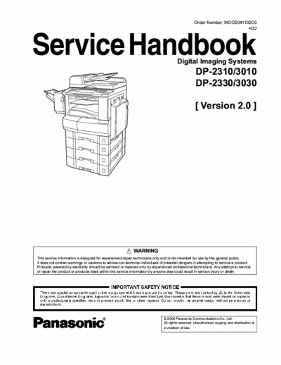 Panasonic DP-3010 Service Handbookfor Panasonic DP-3010
Version 2.0 December 2004